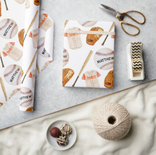 Baseball Pattern Kids Name  Wrapping Paper