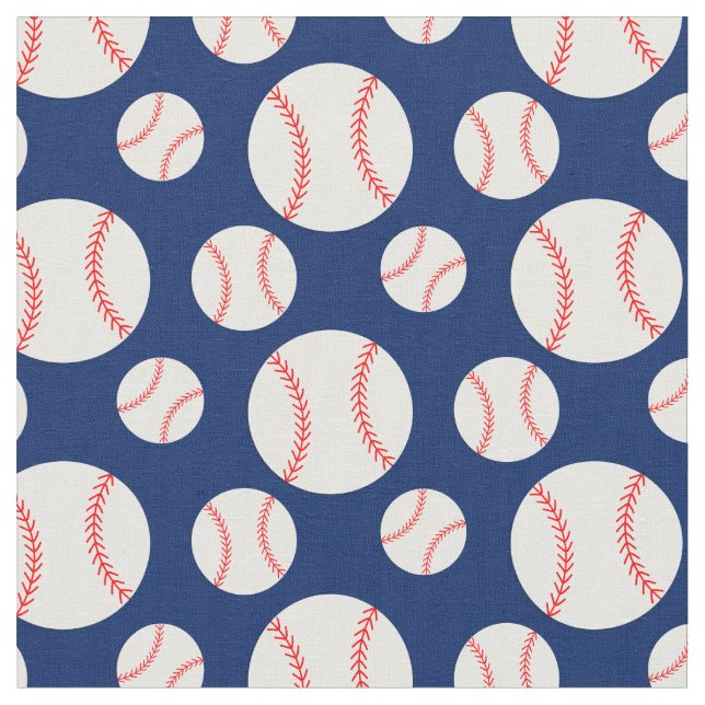 Baseball Pattern Navy Blue Background Fabric (Close Up)