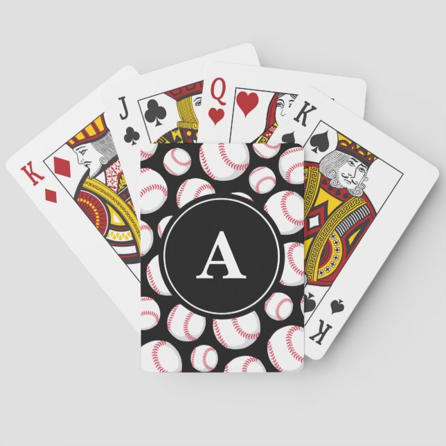 Baseball Pattern on Black Monogram Playing Cards (Back)