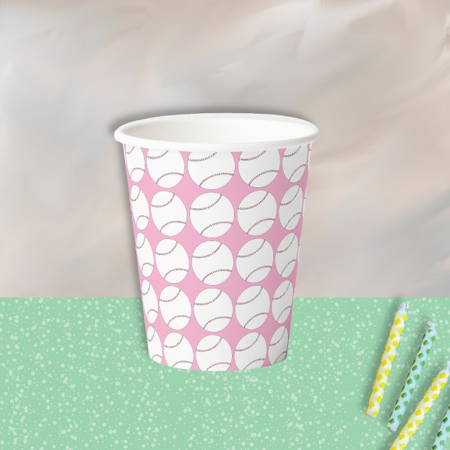 Baseball Pattern Pink Paper Cup (Fun pink paper cup with a simple baseball pattern )