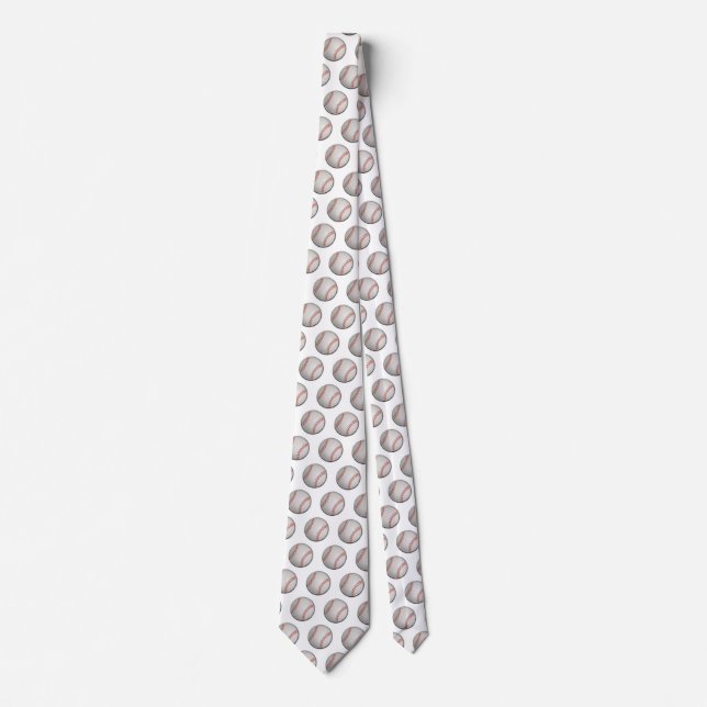 Baseball Pattern White Background Tie (Front)