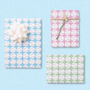 Baseball Pattern Wrapping Paper Flat Sheet Set