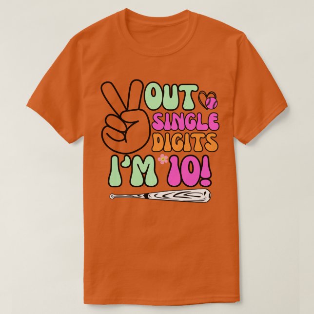 Baseball Peace Out Single Digit Im 10 Year Old 10t T-Shirt (Design Front)