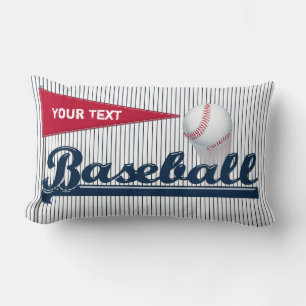 Baseball Pennant Blue Stripes-Lumbar Throw Pillow