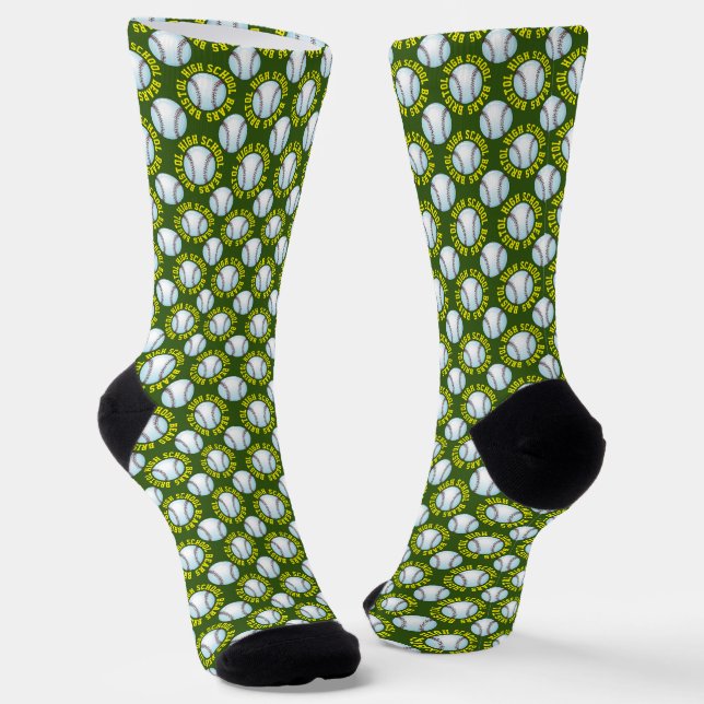 Baseball Personalise School Team Name Green Yellow Socks (Angled)