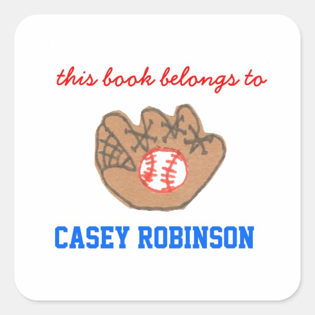 Baseball personalised bookplates for kids square sticker (Front)