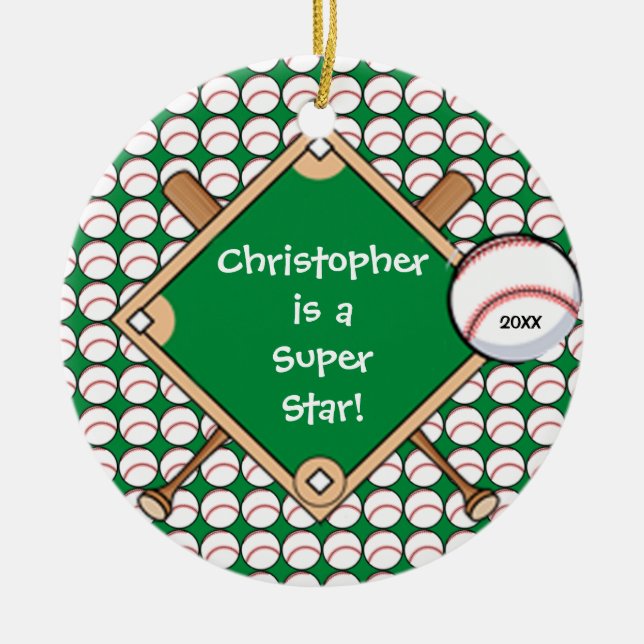 BaseBall Personalised Boy Christmas Ornament (Front)
