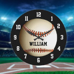 Baseball Personalised Custom Name Large Clock<br><div class="desc">Personalised name baskeball clock. Designed by Thisisnotme©</div>