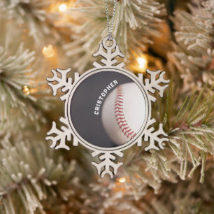 Baseball Personalised Snowflake Pewter Christmas Ornament