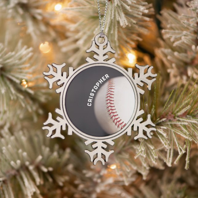 Baseball Personalised Snowflake Pewter Christmas Ornament (Tree)