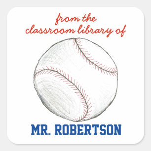 Baseball personalized teacher gift bookplate square sticker