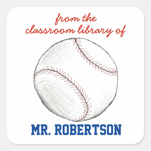 Baseball personalized teacher gift bookplate square sticker (Front)