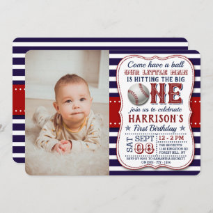 Baseball Photo 1st Birthday Invitations