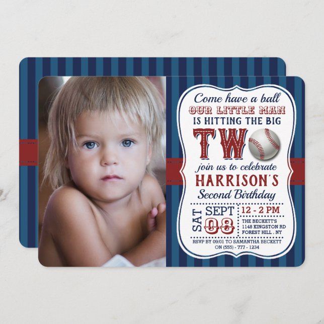 Baseball Photo 2nd Birthday Invitations (Front/Back)