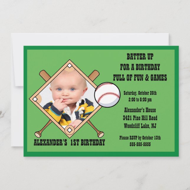 Baseball PHOTO Birthday Invitation (Front)