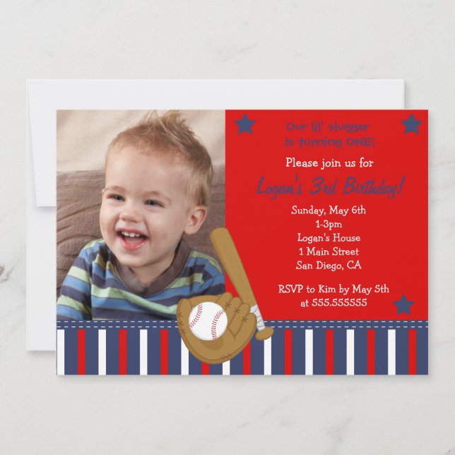 Baseball Photo Birthday Invitations (Front)