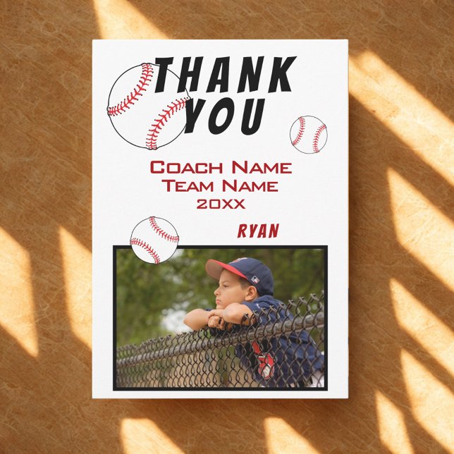 Baseball Photo Thank you Coach Card (Creator Uploaded)