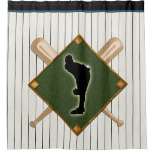 Baseball Pinstripe Logo with Pitcher Shower Curtain