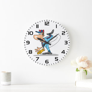 Baseball Pitcher Cartoon Style Large Clock