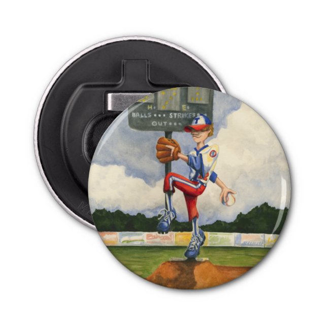 Baseball Pitcher on Mound by Jay Throckmorton Bottle Opener (Front)