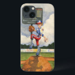 Baseball Pitcher on Mound by Jay Throckmorton iPhone 13 Case<br><div class="desc">Is it a curveball or a slider? Whatever it is it is coming right at you in this amazing piece by Jay Throckmorton. A baseball pitcher commands the mound, winding up to deliver a throw to the plate. Give this as a gift or hang it on your wall and enjoy...</div>