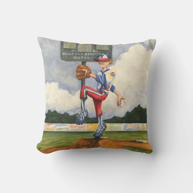Baseball Pitcher on Mound by Jay Throckmorton Cushion (Front)