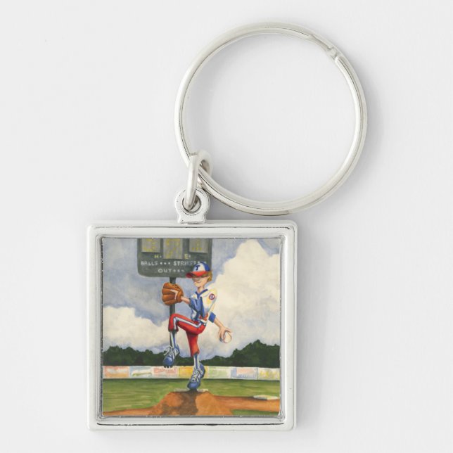 Baseball Pitcher on Mound by Jay Throckmorton Key Ring (Front)