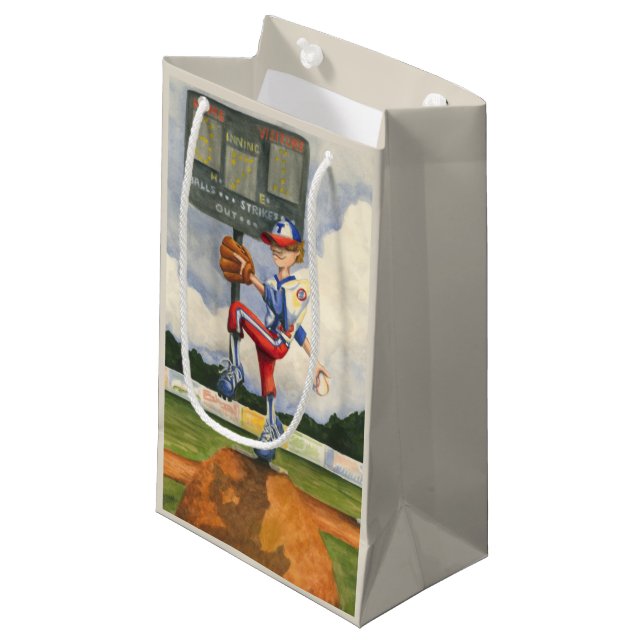 Baseball Pitcher on Mound by Jay Throckmorton Small Gift Bag (Front Angled)