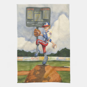 Baseball Pitcher on Mound by Jay Throckmorton Tea Towel