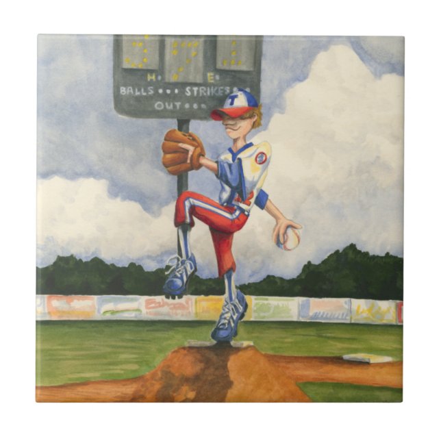 Baseball Pitcher on Mound by Jay Throckmorton Tile (Front)
