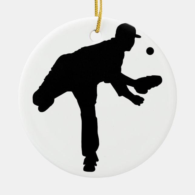 Baseball Pitcher Silhouette Ceramic Tree Decoration (Front)
