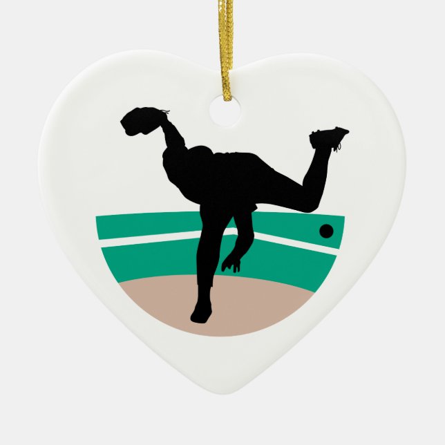 baseball pitcher silhouette design ceramic tree decoration (Front)