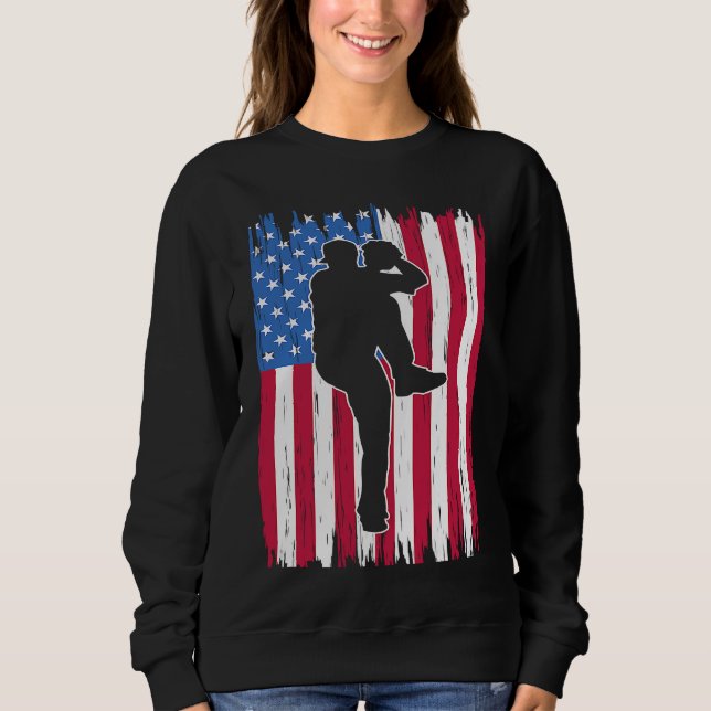 Baseball Pitcher US Flag Patriotic American Softba Sweatshirt (Front)