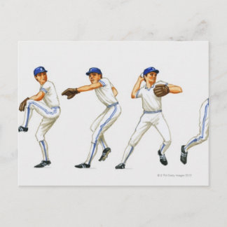 Baseball pitching technique, multiple image postcard
