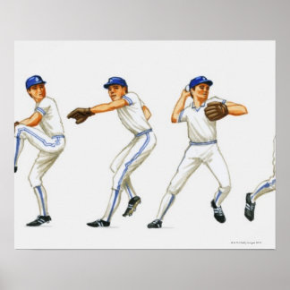 Baseball pitching technique, multiple image poster