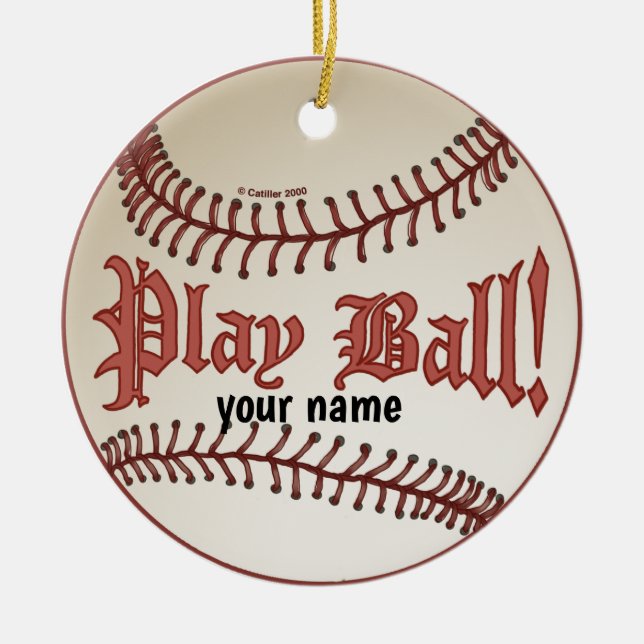 Baseball Play Ball  Ceramic Tree Decoration (Front)