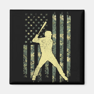 Baseball Player American Flag Camo USA Patriotic Magnet
