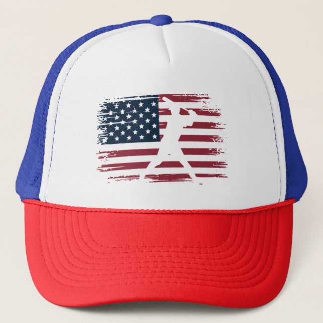 Baseball Player American Flag USA Camo Patriotic Trucker Hat (Front)
