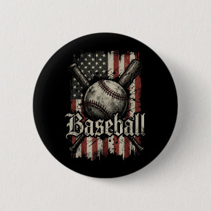 Baseball Player American Flag USA Patriotic Men 6 Cm Round Badge