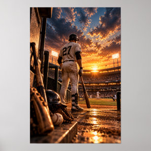 Baseball Player at Sunset Wall Art – Stadium Dugou