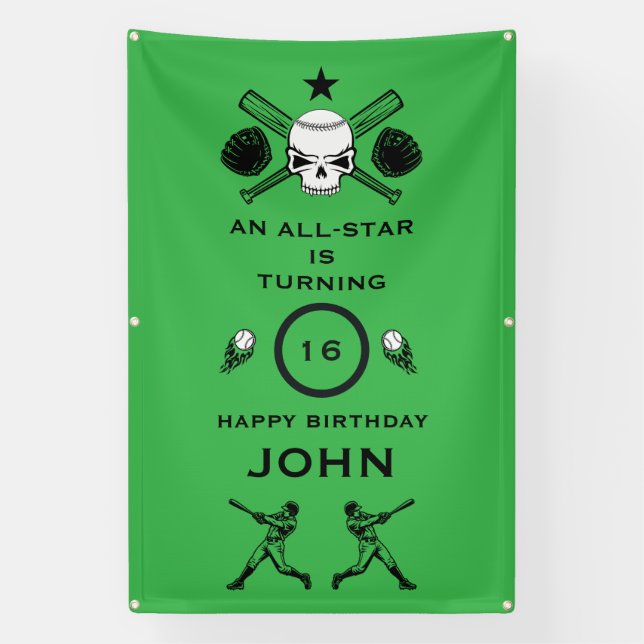 Baseball player Birthday Banner (Vertical)