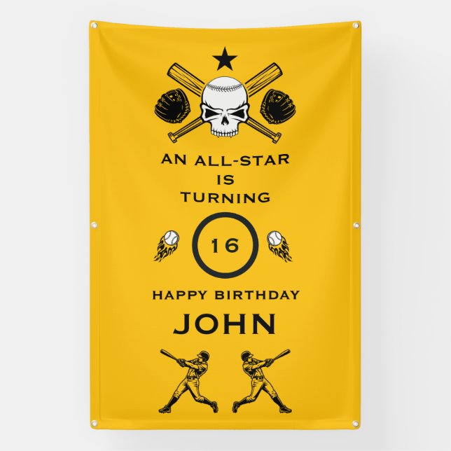 Baseball player Birthday Banner (Vertical)