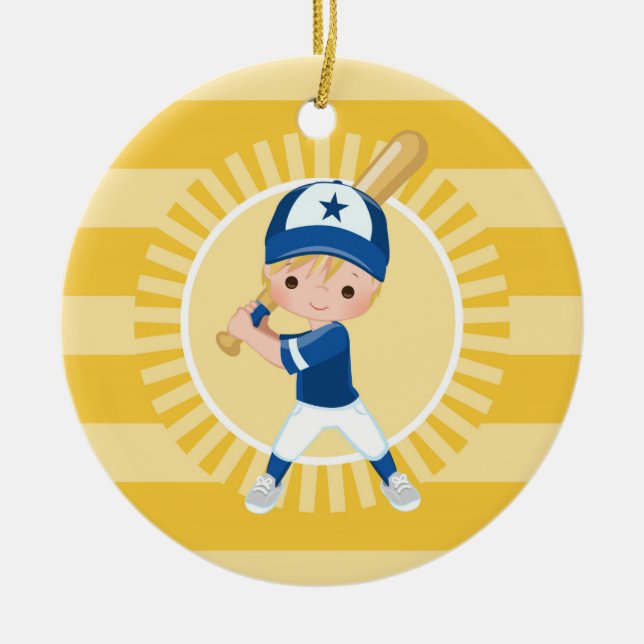 Baseball Player - Blonde Boy Ceramic Tree Decoration (Front)