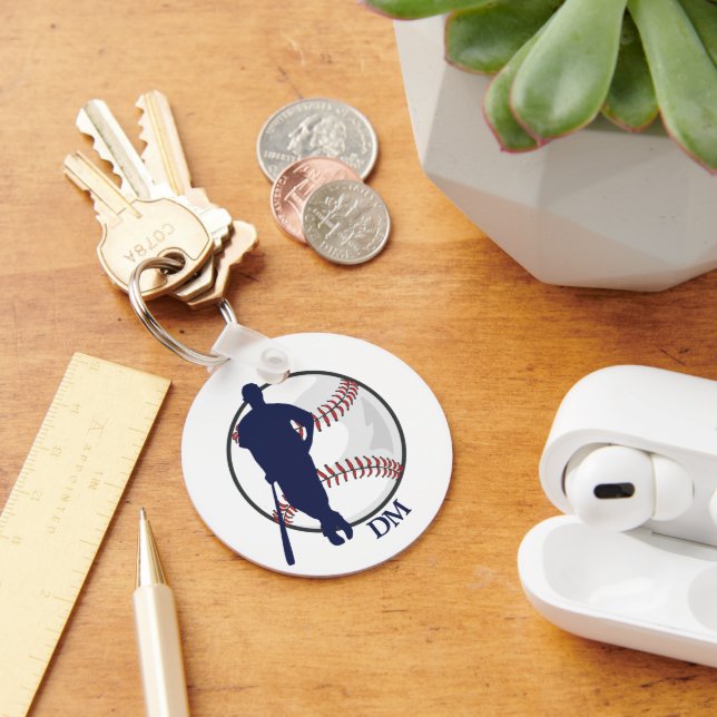 Baseball Player Blue Batter Monogram Key Ring (Desk)
