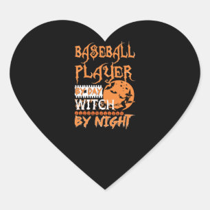 Baseball Player By Day Witch By Night Halloween Heart Sticker