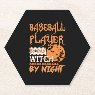 Baseball Player By Day Witch By Night Halloween Paper Coaster