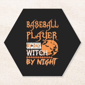 Baseball Player By Day Witch By Night Halloween Paper Coaster