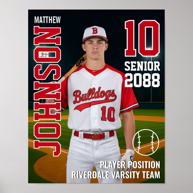 Baseball Player Card Custom Photo Sports Senior Poster (Front)