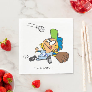 Baseball Player Catching Ball Mid Dive Napkin
