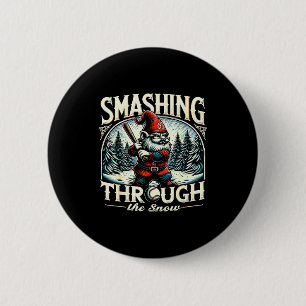 Baseball Player Christmas Gnome, Smashing Through  6 Cm Round Badge